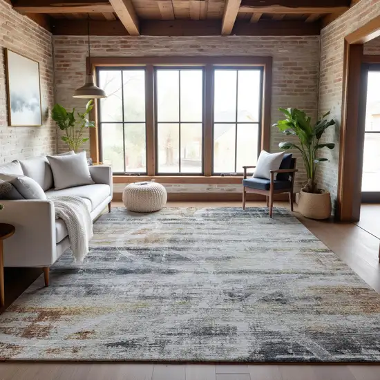 Silver Copper And Gray Geometric Washable Area Rug With UV Protection Photo 4