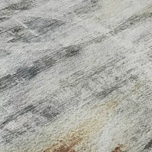 Photo of Silver Copper And Gray Geometric Washable Area Rug With UV Protection