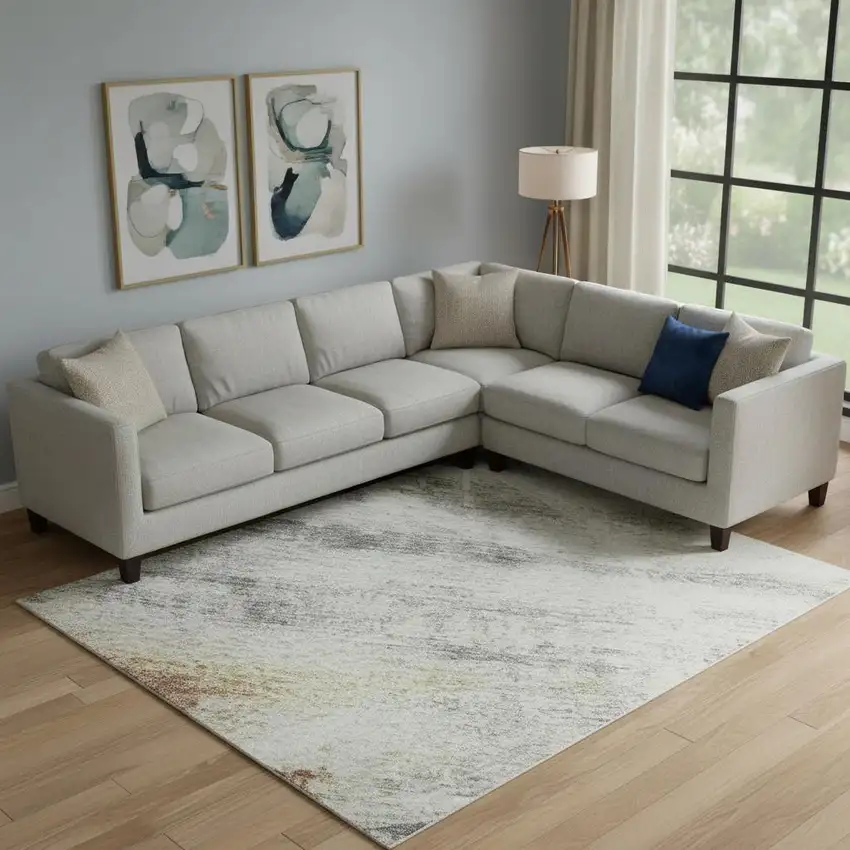 Silver Copper And Gray Geometric Washable Area Rug With UV Protection Photo 2