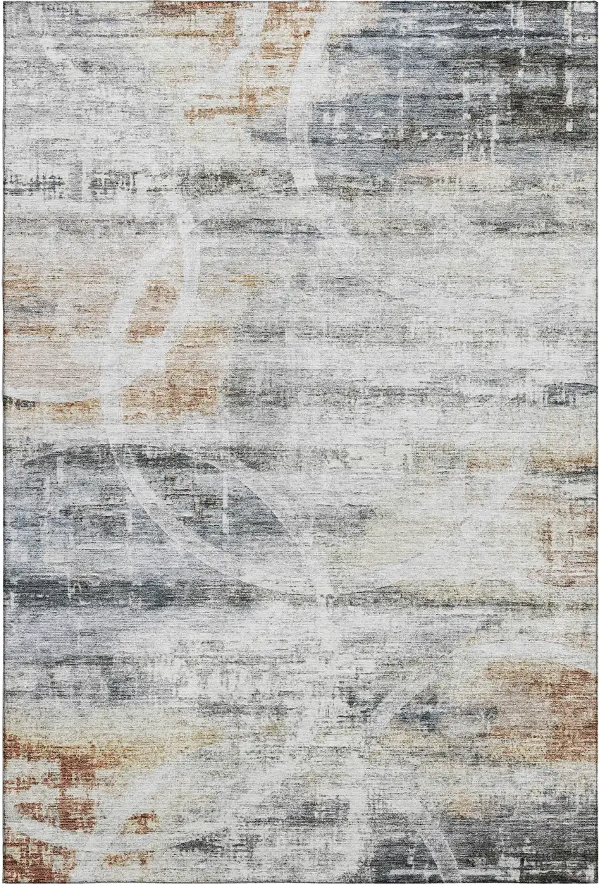 Silver Copper And Gray Geometric Washable Area Rug With UV Protection Photo 6