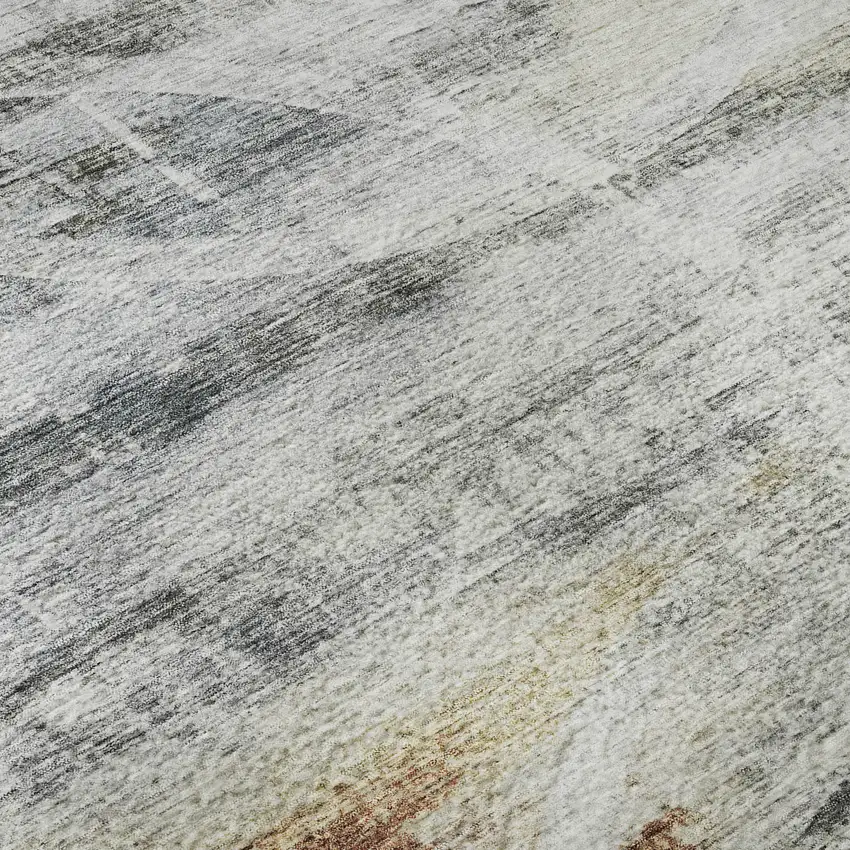Silver Copper And Gray Geometric Washable Area Rug With UV Protection Photo 1