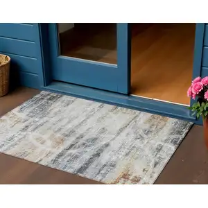 Photo of Silver Copper And Ivory Geometric Washable Indoor Outdoor Area Rug