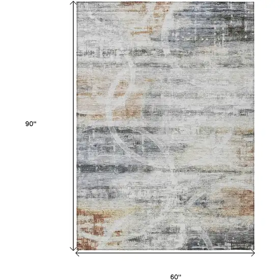 Silver Copper And Ivory Geometric Washable Indoor Outdoor Area Rug Photo 3