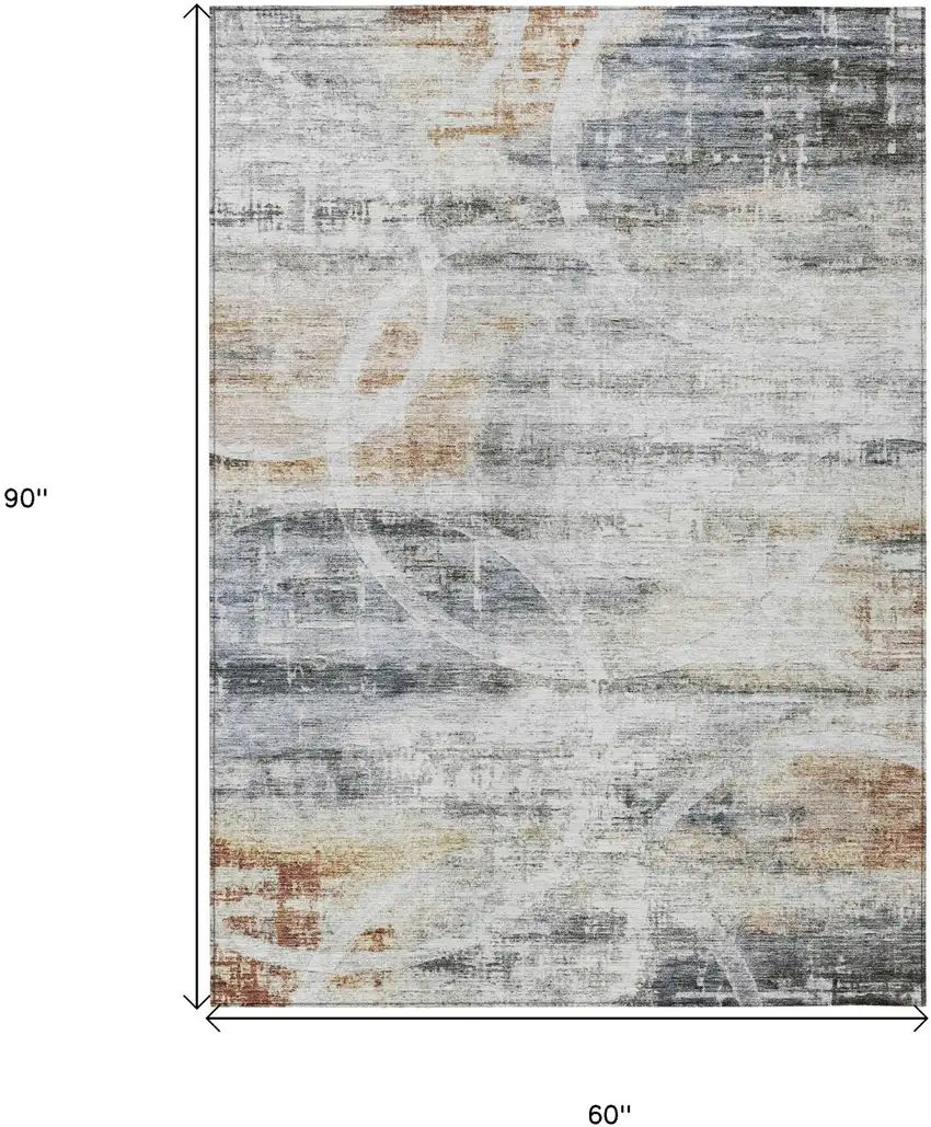 Silver Copper And Ivory Geometric Washable Indoor Outdoor Area Rug Photo 3