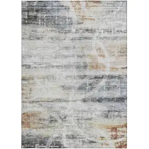 Photo of Silver Copper And Ivory Geometric Washable Indoor Outdoor Area Rug