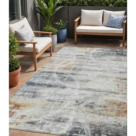 Silver Copper And Ivory Geometric Washable Indoor Outdoor Area Rug Photo 1