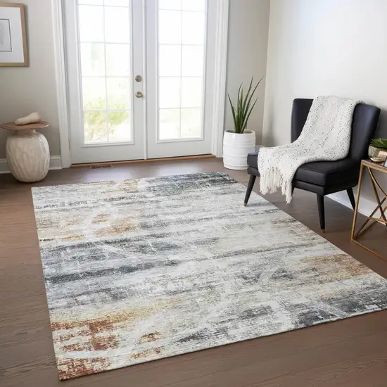 Silver Copper And Ivory Geometric Washable Indoor Outdoor Area Rug Photo 8