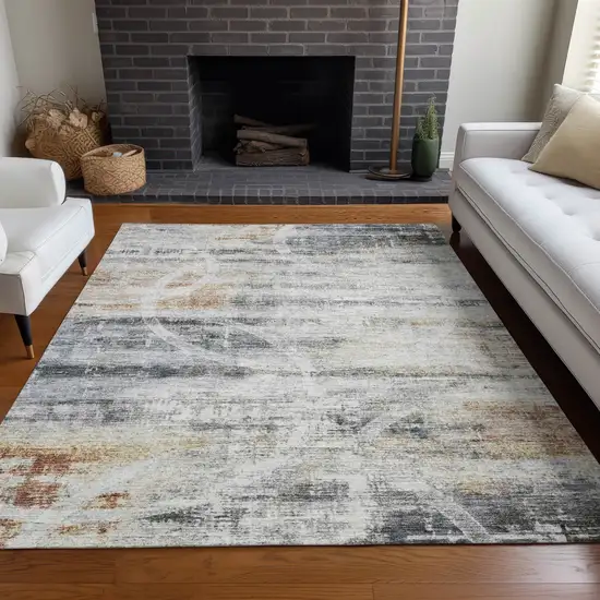 Silver Copper And Ivory Geometric Washable Indoor Outdoor Area Rug Photo 9
