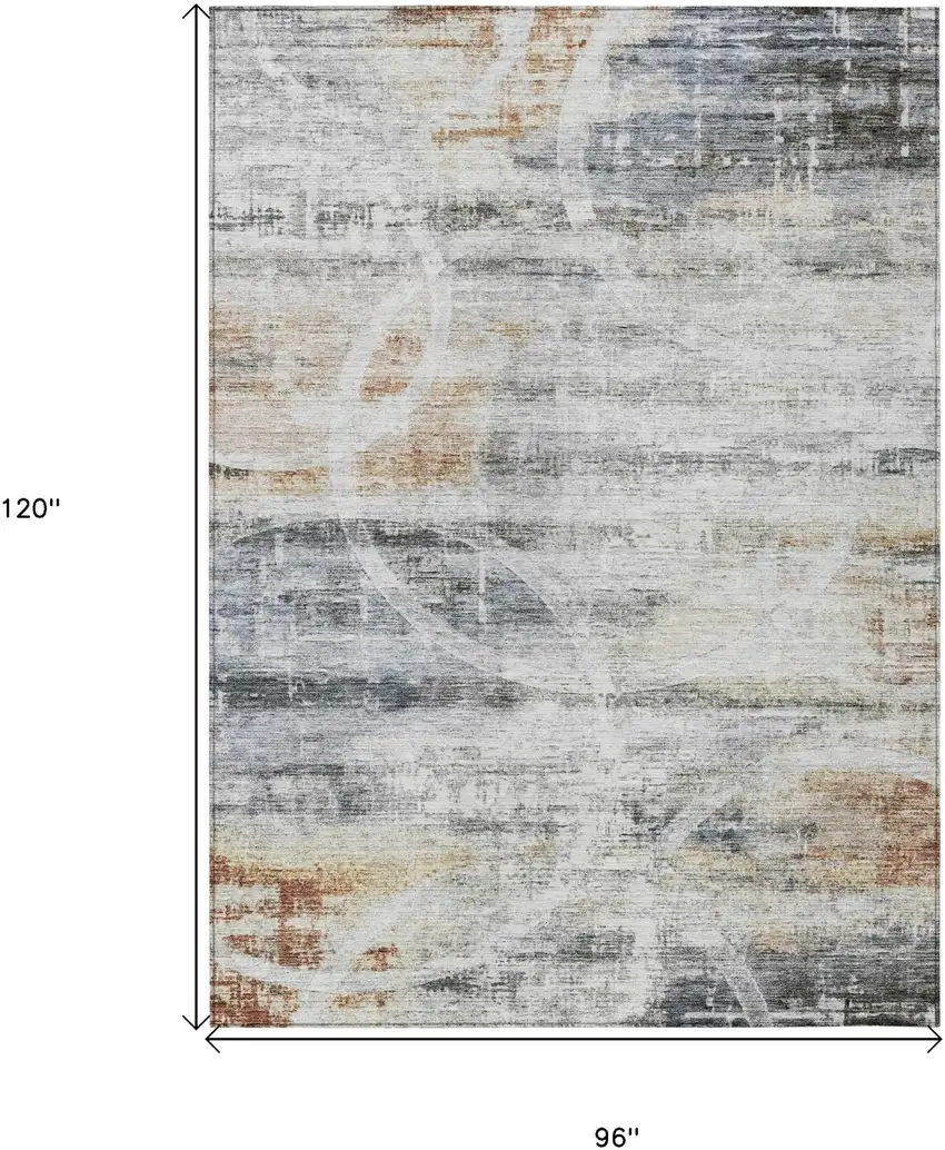 Silver Copper And Ivory Geometric Washable Indoor Outdoor Area Rug Photo 3