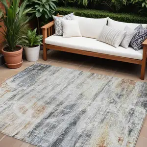Photo of Silver Copper And Ivory Geometric Washable Indoor Outdoor Area Rug