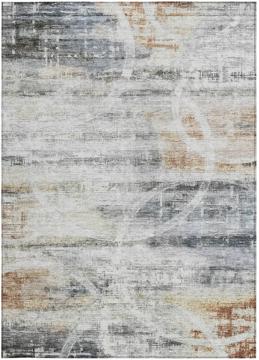 Silver Copper And Ivory Geometric Washable Indoor Outdoor Area Rug Photo 7
