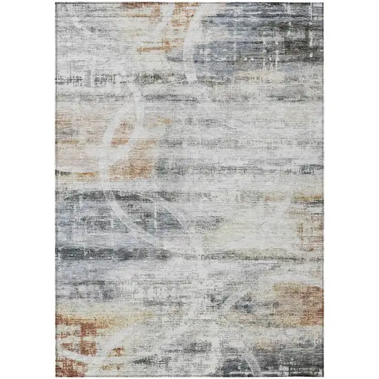 Silver Copper And Ivory Geometric Washable Indoor Outdoor Area Rug Photo 2