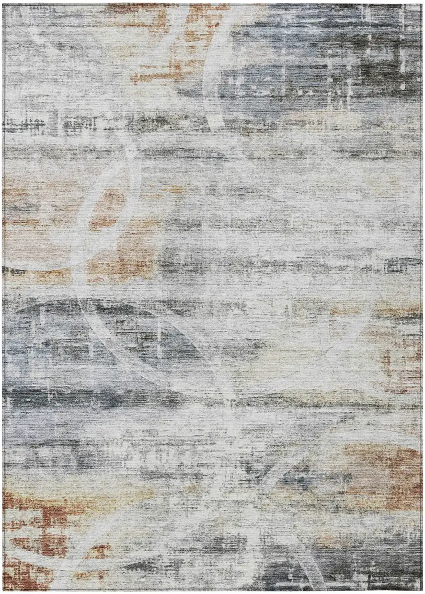 Silver Copper And Ivory Geometric Washable Indoor Outdoor Area Rug Photo 2