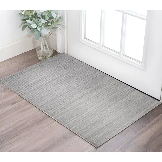 Silver Floral Hand Woven Area Rug Photo 1