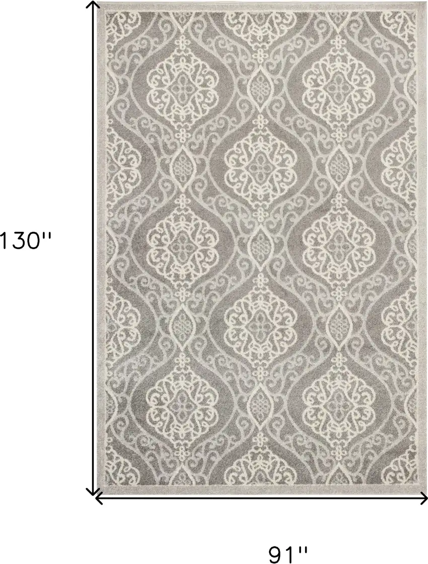 7' X 11' Silver Geometric Mosaic Uv Treated Indoor Area Rug Photo 7