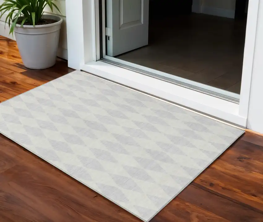 Silver Geometric Washable Indoor Outdoor Area Rug Photo 1