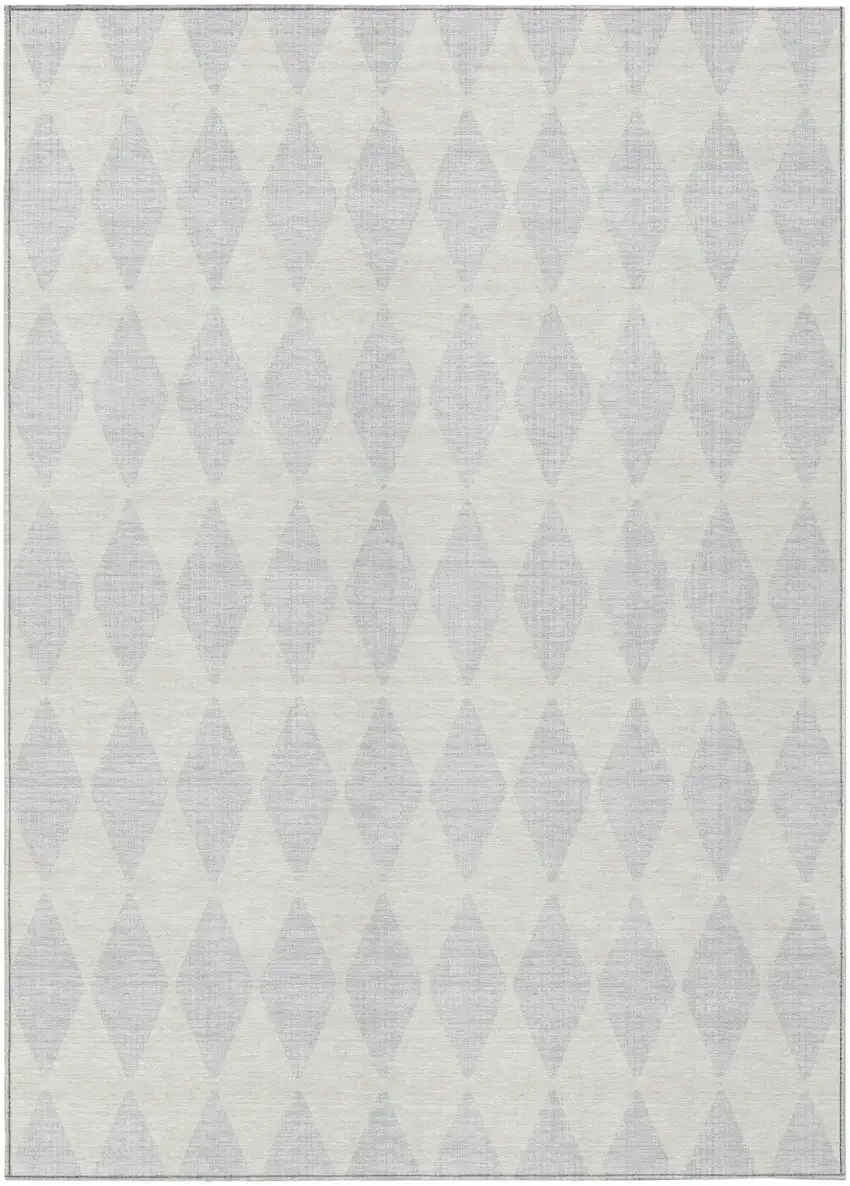 Silver Geometric Washable Indoor Outdoor Area Rug Photo 1