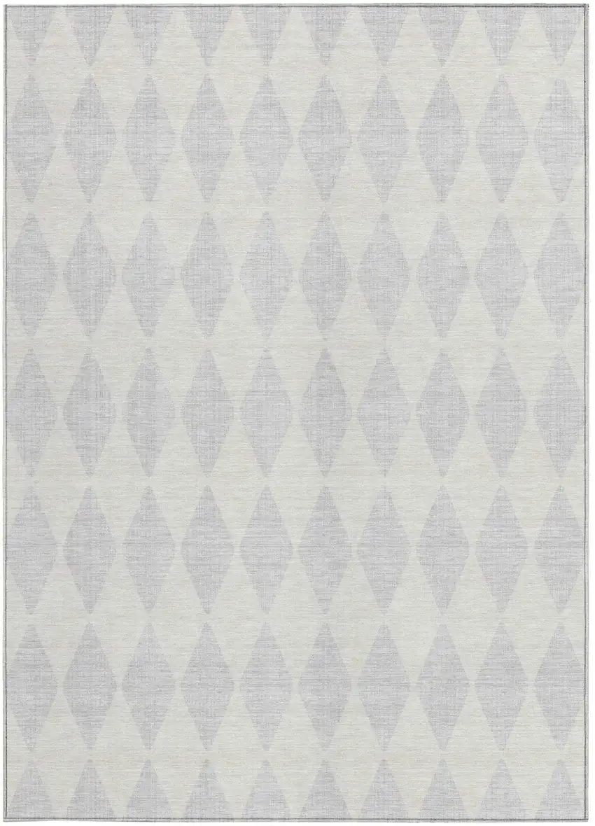 Silver Geometric Washable Indoor Outdoor Area Rug Photo 4