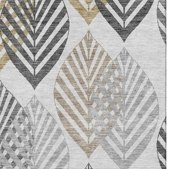 Silver Gold And Gray Floral Washable Area Rug With UV Protection Photo 4
