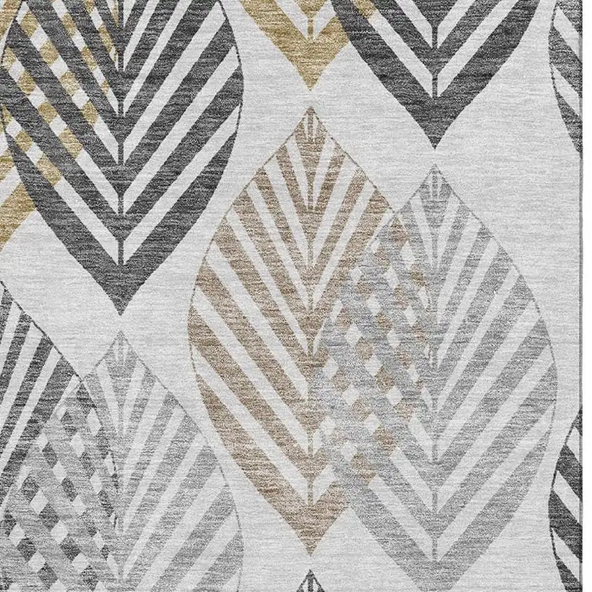 Silver Gold And Gray Floral Washable Area Rug With UV Protection Photo 4