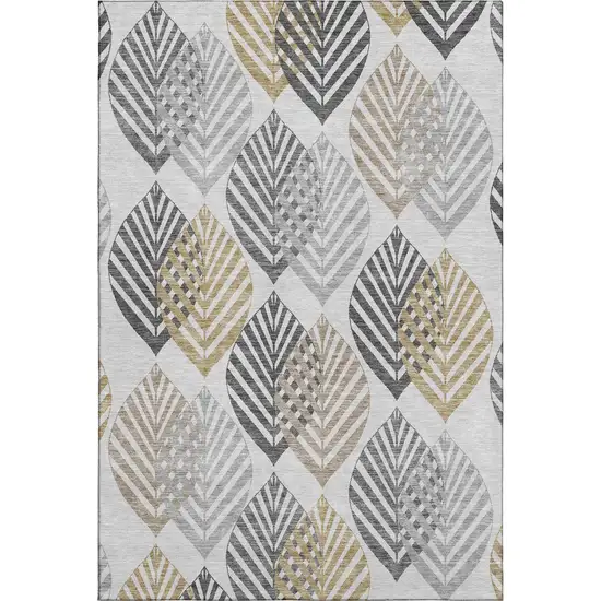Silver Gold And Gray Floral Washable Area Rug With UV Protection Photo 1