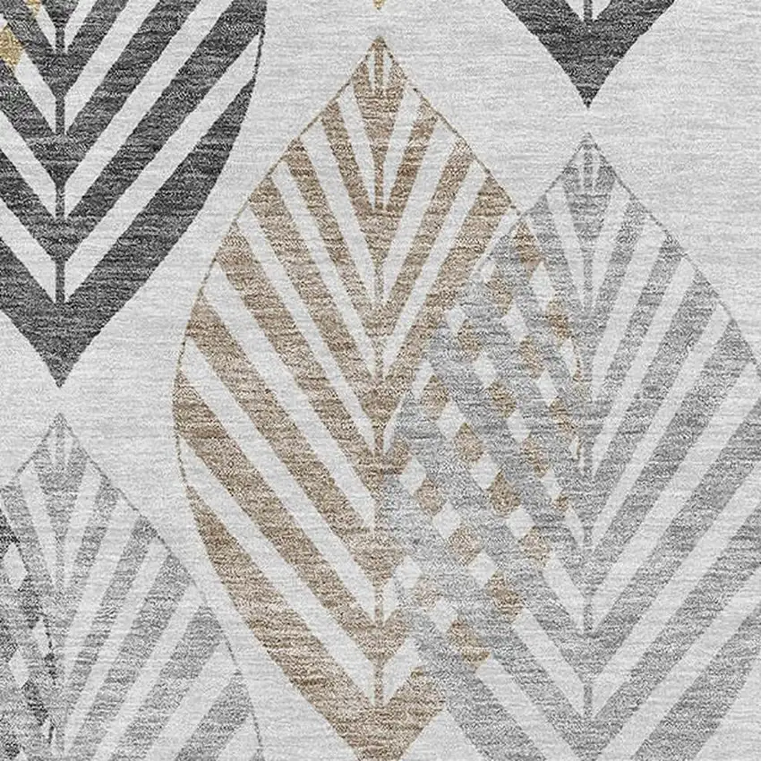 Silver Gold And Gray Floral Washable Area Rug With UV Protection Photo 3