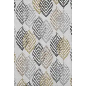 Photo of Silver Gold And Gray Floral Washable Area Rug With UV Protection