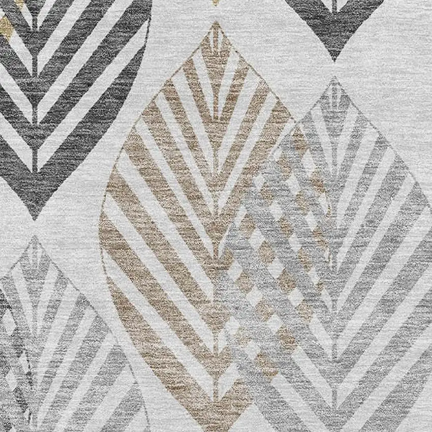 Silver Gold And Gray Floral Washable Area Rug With UV Protection Photo 3