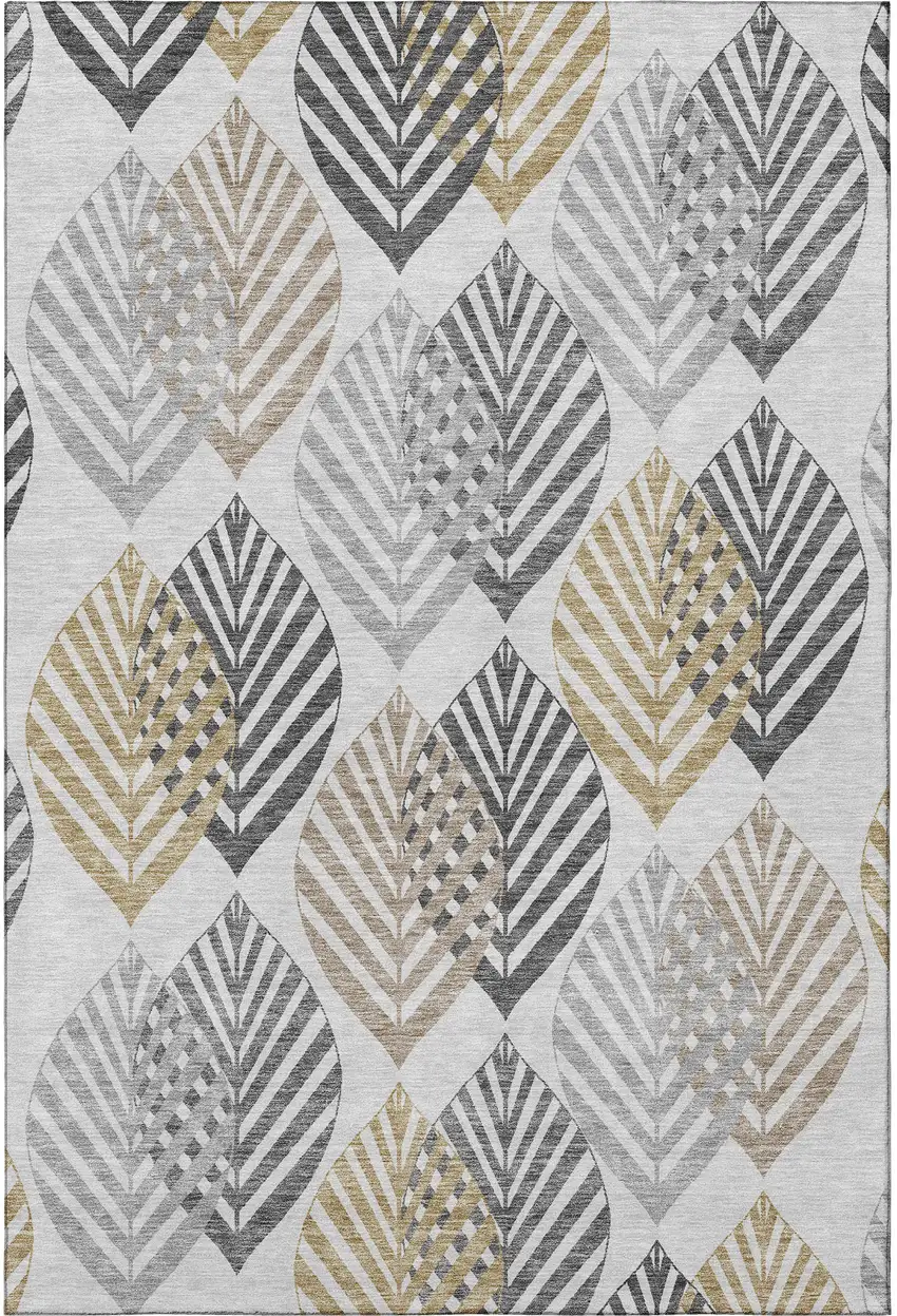 Silver Gold And Gray Floral Washable Area Rug With UV Protection Photo 4