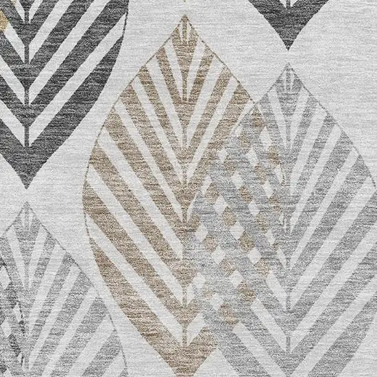 Silver Gold And Gray Floral Washable Area Rug With UV Protection Photo 3