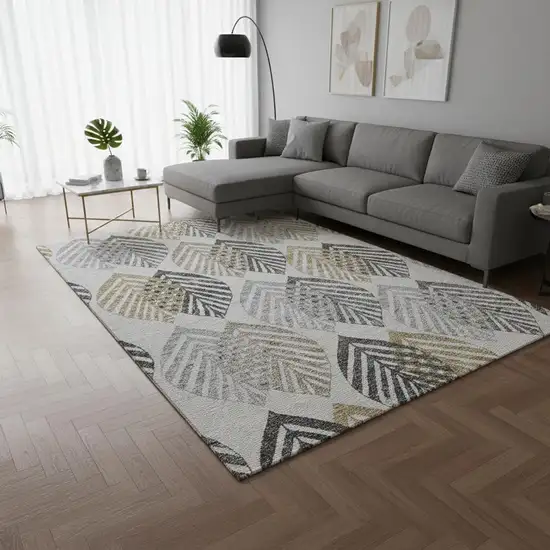 Silver Gold And Gray Floral Washable Area Rug With UV Protection Photo 2