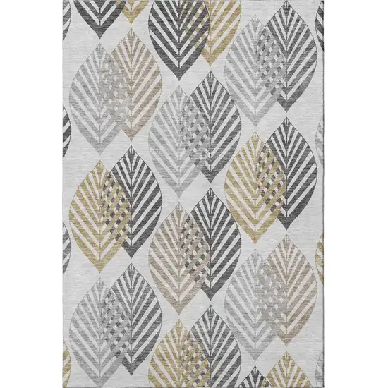 Silver Gold And Gray Floral Washable Area Rug With UV Protection Photo 4