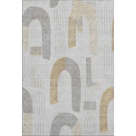 Silver Gold And Gray Geometric Washable Area Rug With UV Protection Photo 1