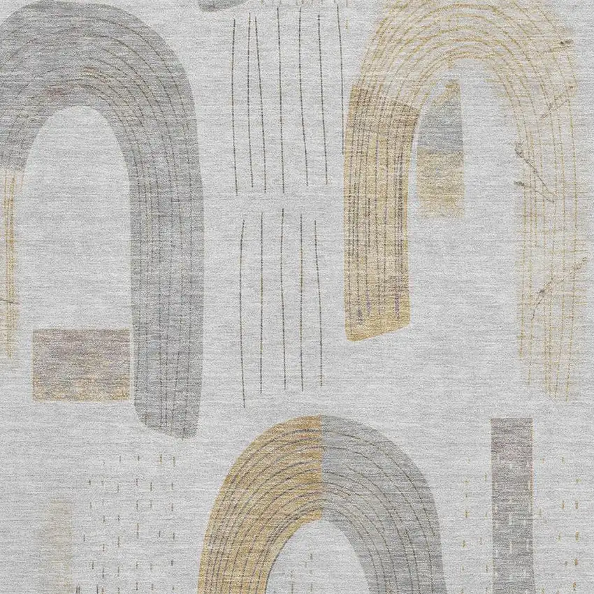 Silver Gold And Gray Geometric Washable Area Rug With UV Protection Photo 2