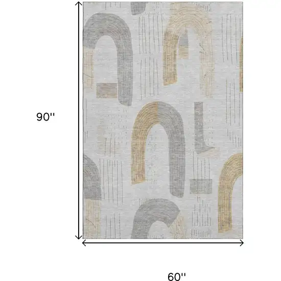 Silver Gold And Gray Geometric Washable Area Rug With UV Protection Photo 9