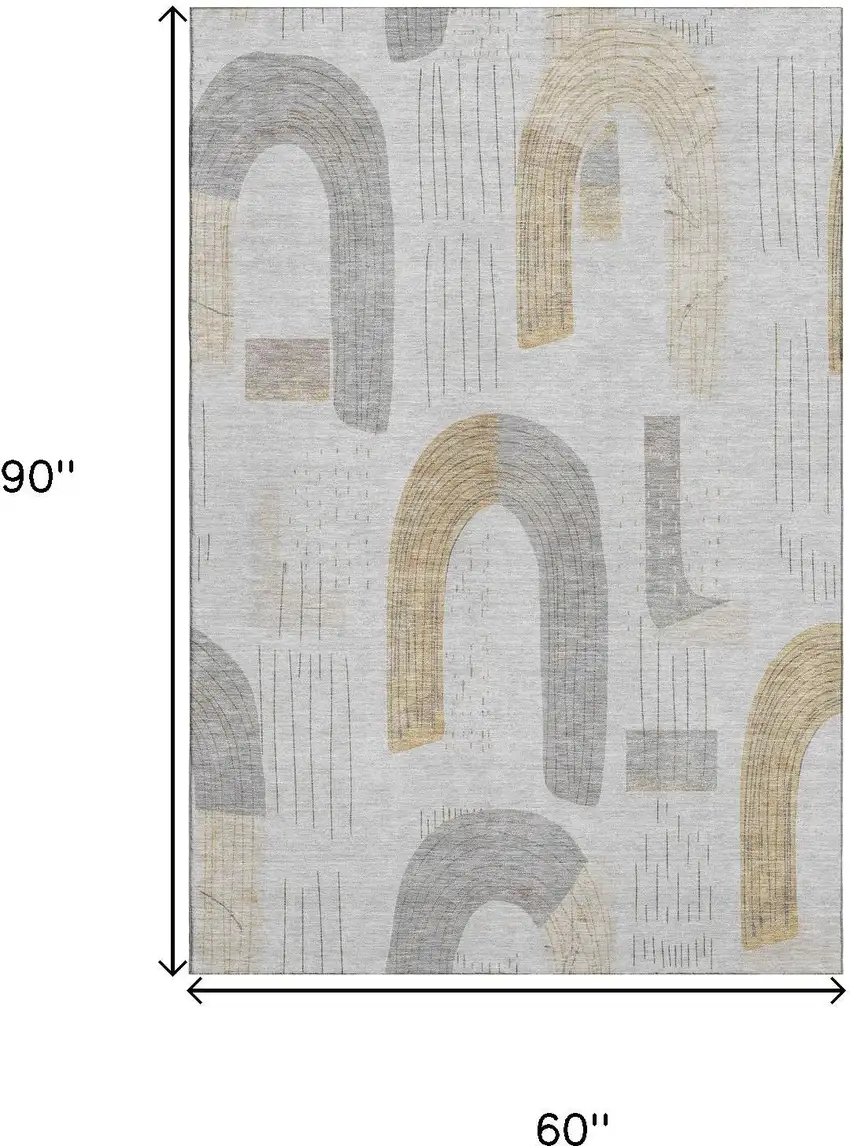 Silver Gold And Gray Geometric Washable Area Rug With UV Protection Photo 9