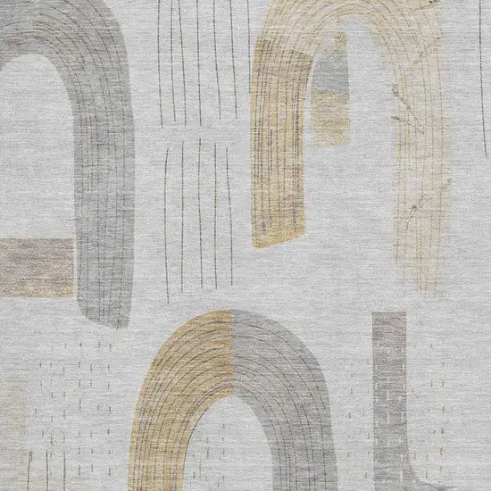 Silver Gold And Gray Geometric Washable Area Rug With UV Protection Photo 2