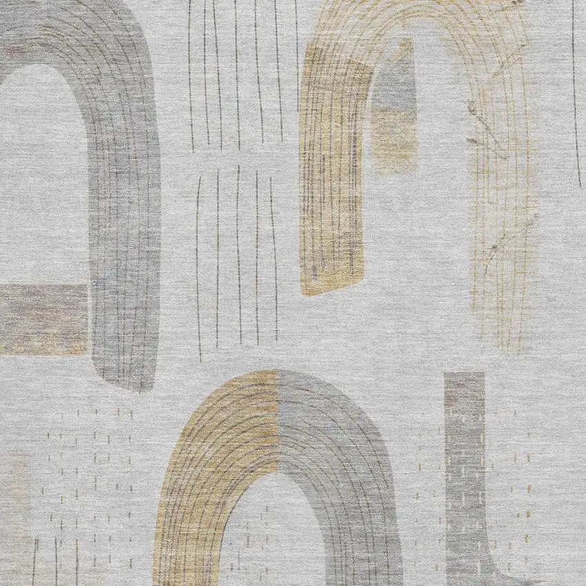 Silver Gold And Gray Geometric Washable Area Rug With UV Protection Photo 2