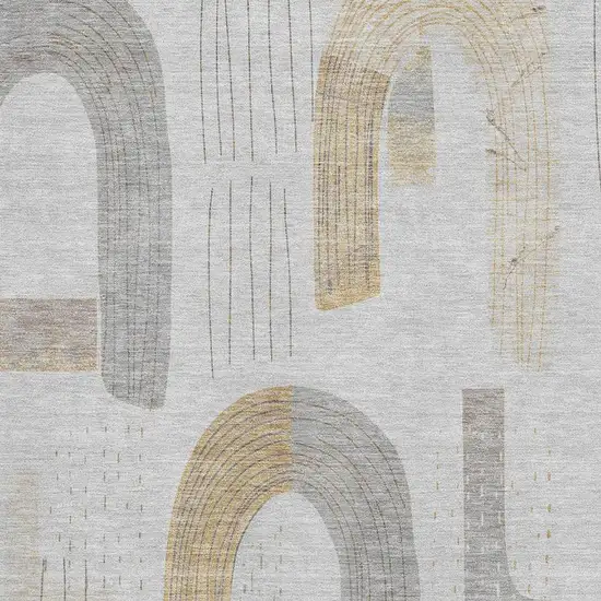 Silver Gold And Gray Geometric Washable Area Rug With UV Protection Photo 2