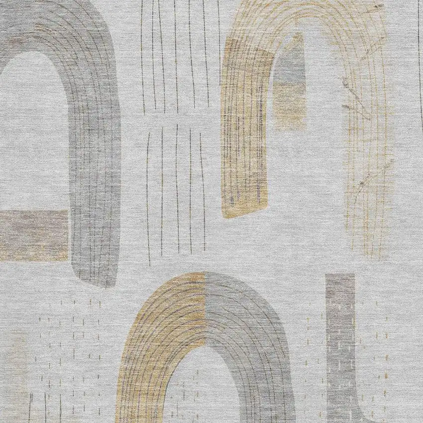 Silver Gold And Gray Geometric Washable Area Rug With UV Protection Photo 2