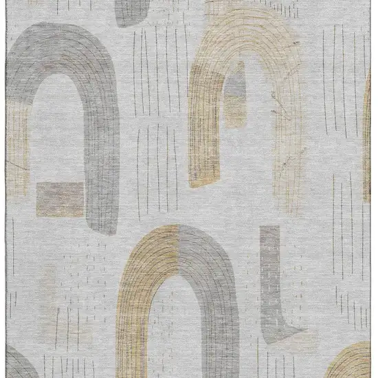 Silver Gold And Gray Geometric Washable Area Rug With UV Protection Photo 3
