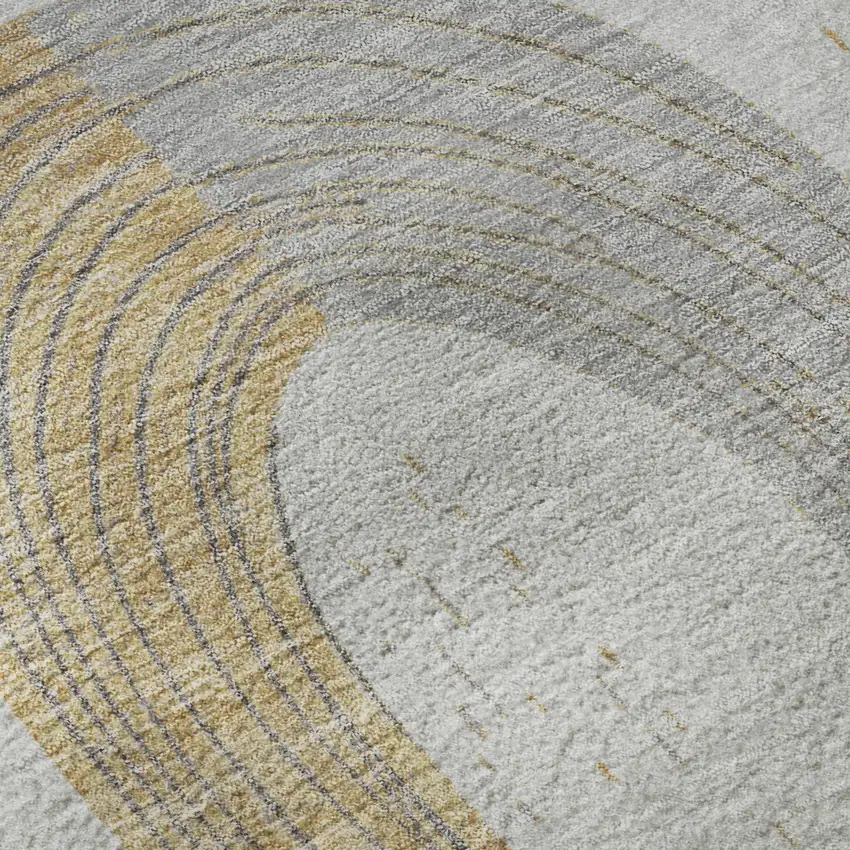 Silver Gold And Gray Geometric Washable Area Rug With UV Protection Photo 9