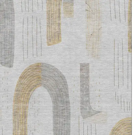 Silver Gold And Gray Geometric Washable Area Rug With UV Protection Photo 2