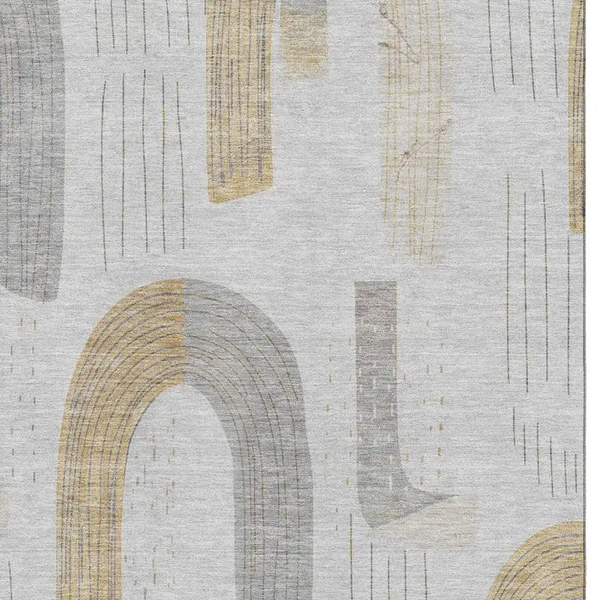 Silver Gold And Gray Geometric Washable Area Rug With UV Protection Photo 2
