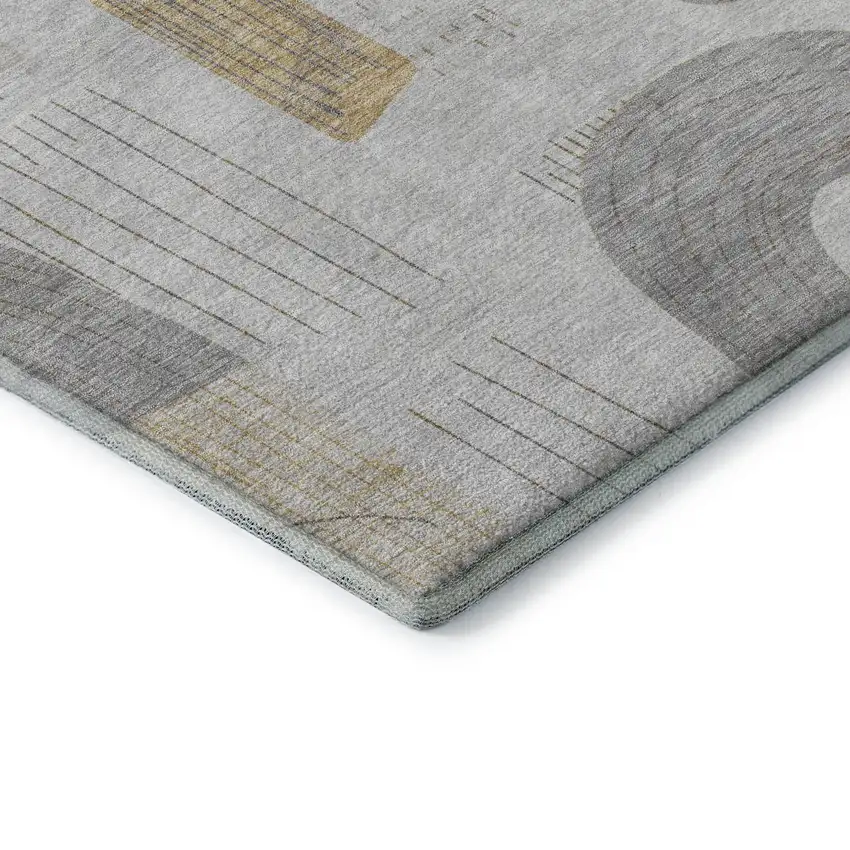 Silver Gold And Gray Geometric Washable Area Rug With UV Protection Photo 7