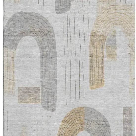Silver Gold And Gray Geometric Washable Area Rug With UV Protection Photo 2