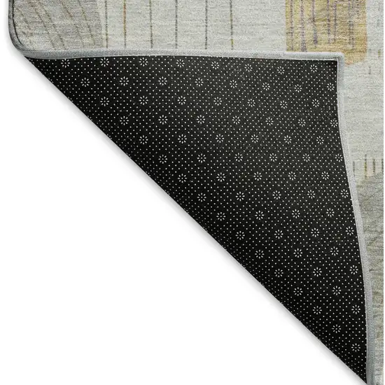 Silver Gold And Gray Geometric Washable Area Rug With UV Protection Photo 6