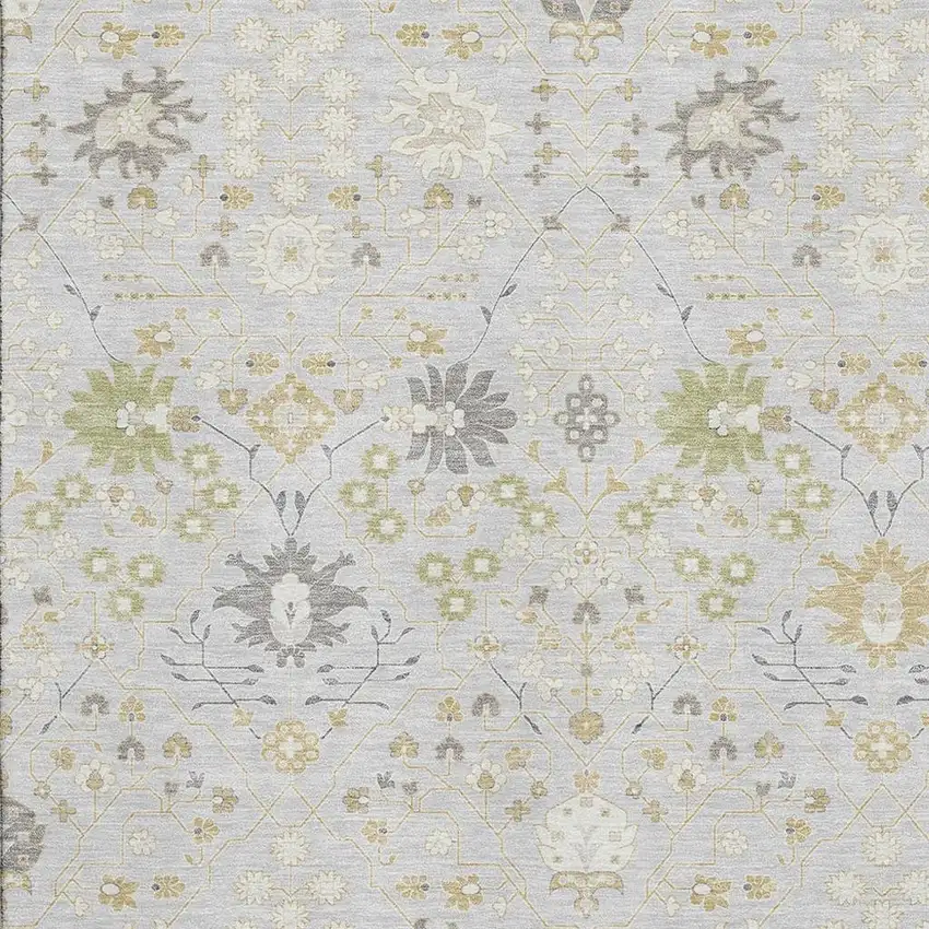 Silver Gold And Gray Oriental Washable Area Rug With UV Protection Photo 2