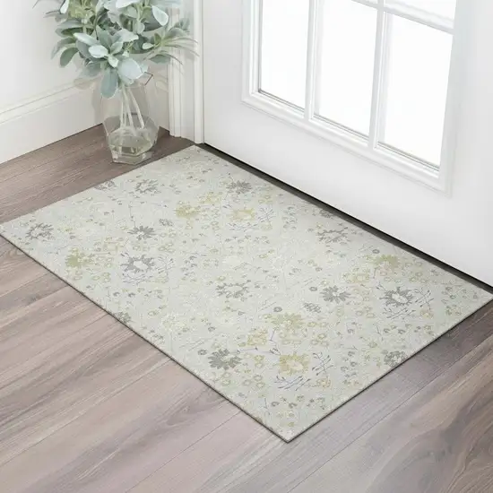 Silver Gold And Gray Oriental Washable Area Rug With UV Protection Photo 2