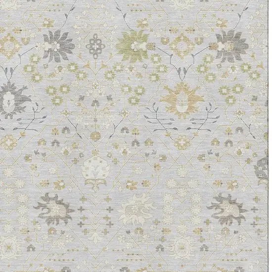 Silver Gold And Gray Oriental Washable Area Rug With UV Protection Photo 2